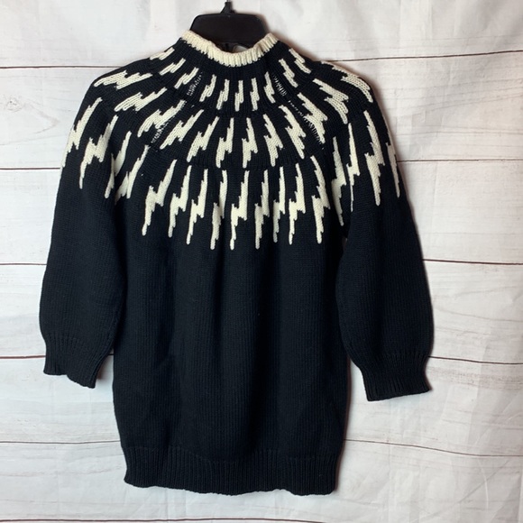525 America wool sweater pullover turtleneck knit contrast cotton zigzag retro L - Picture 16 of 16